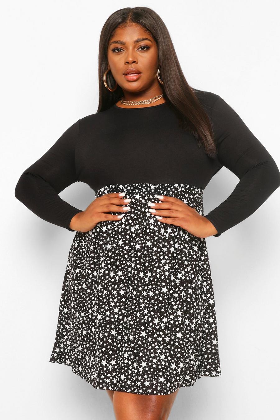 Black Plus - Klänning med stjärnmönstrad kjol image number 1