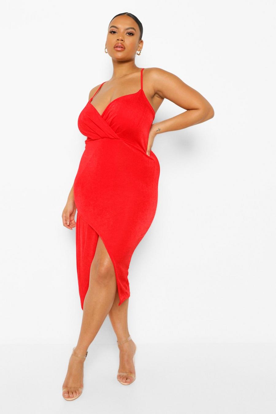 Red Plus Textured Slinky Wrap Midi Dress image number 1