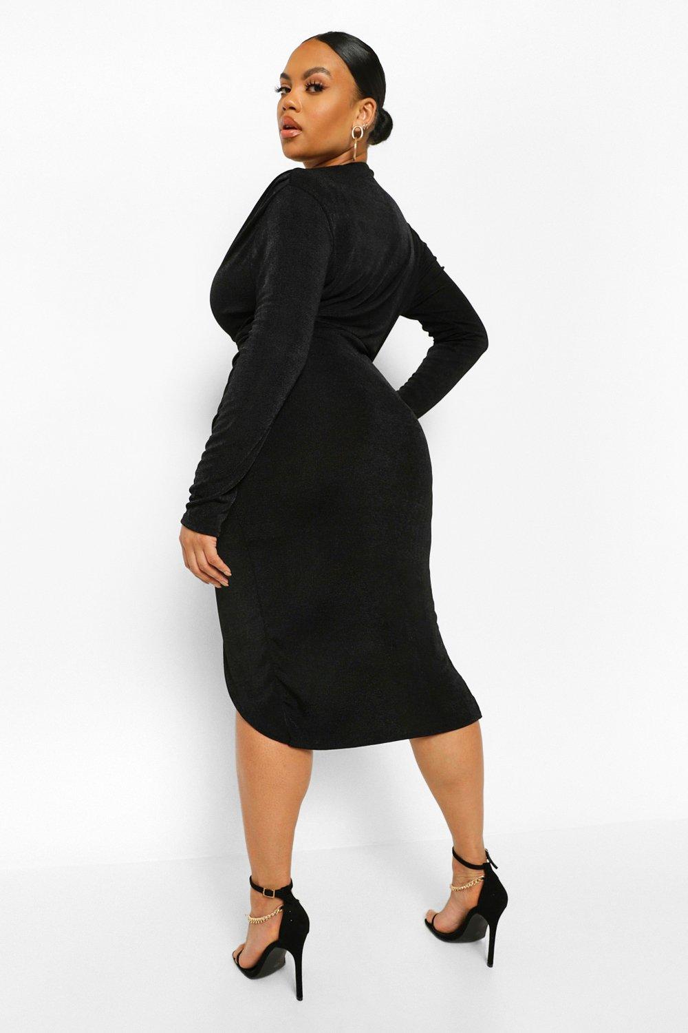 Plus Textured Slinky Wrap Midi Dress ...