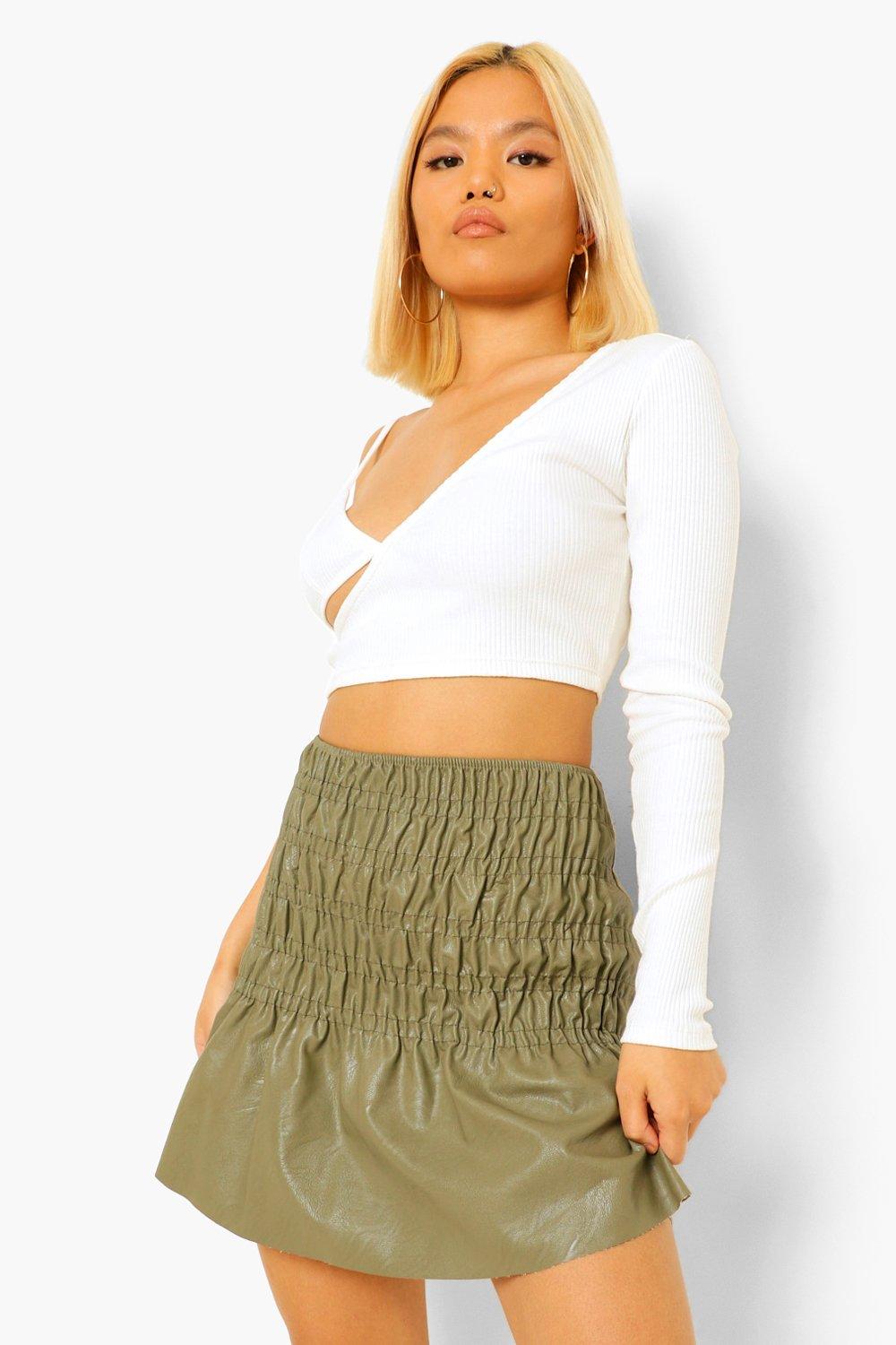 khaki ruched skirt