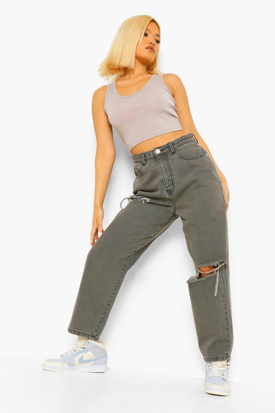 אפור ג'ינס רחב בגזרת בויפרנד עם קרעים פטיט  image number 1