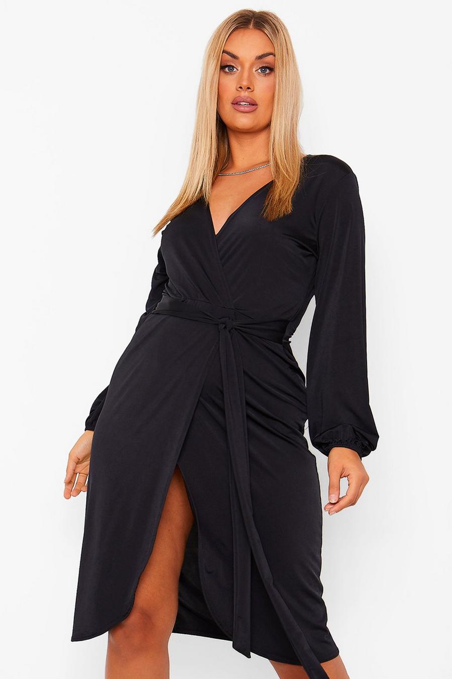 Plus Disco Midi-Kleid aus glänzendem Jersey mit Umhang und Gürtel, Schwarz image number 1