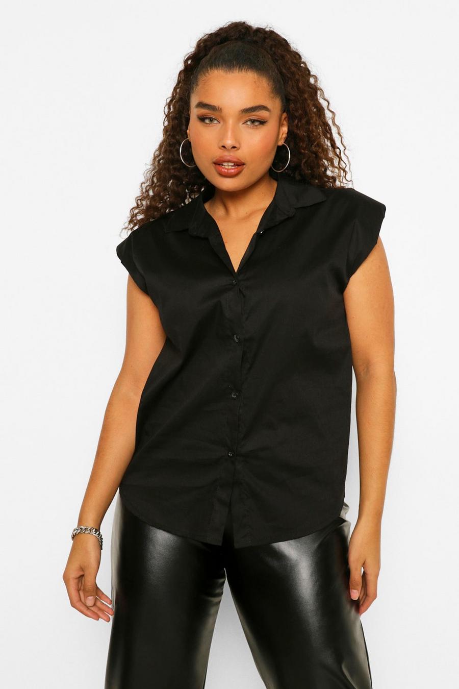 Black Plus Shoulder Pad Sleeveless Shirt image number 1