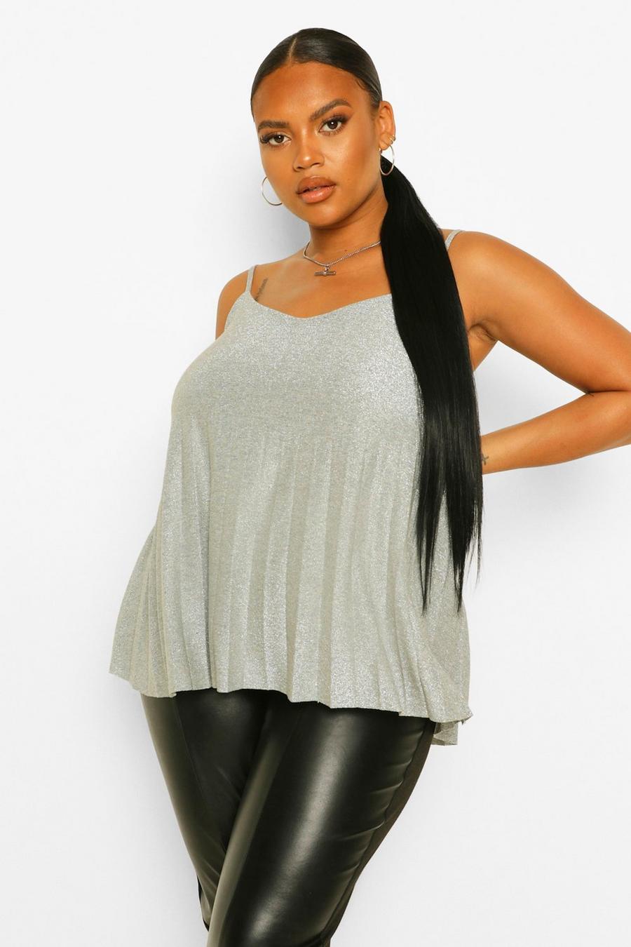 Silver Plus Glitter Shimmer Pleated Cami Top image number 1