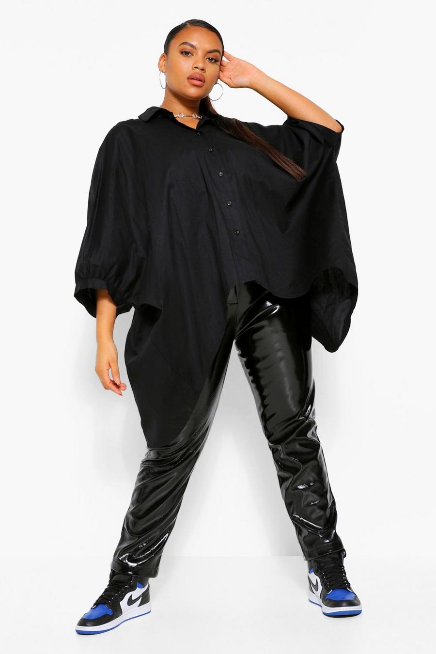 שחור חולצת אוברסייז עם גב פתוח ושרוולי עטלף למידות גדולות image number 1
