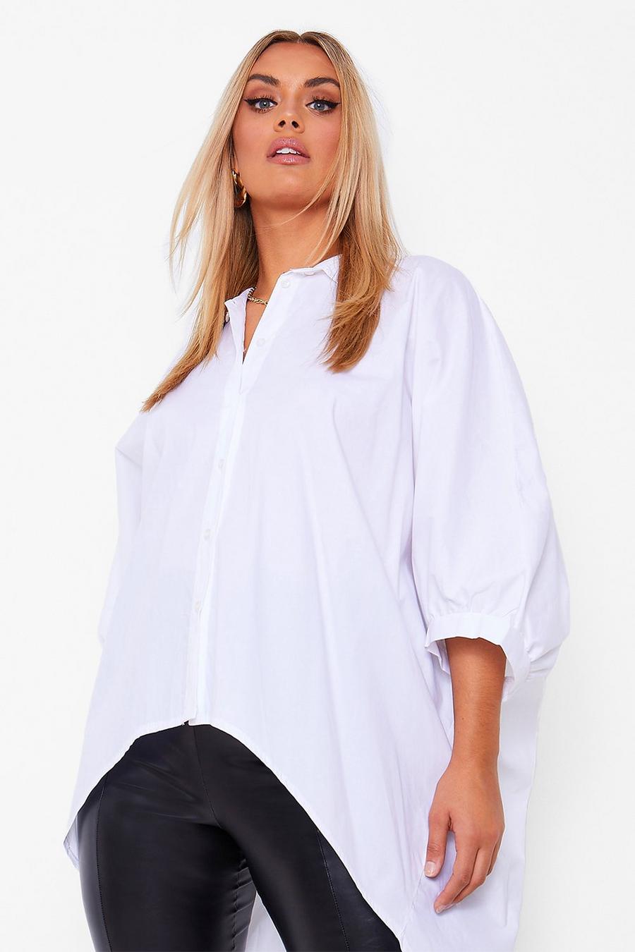 White Plus - Oversize skjorta med öppen rygg och fladdermusärm image number 1