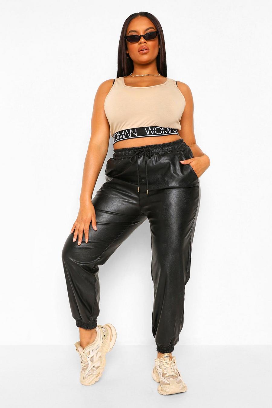 Black Plus Leather Look Joggers image number 1