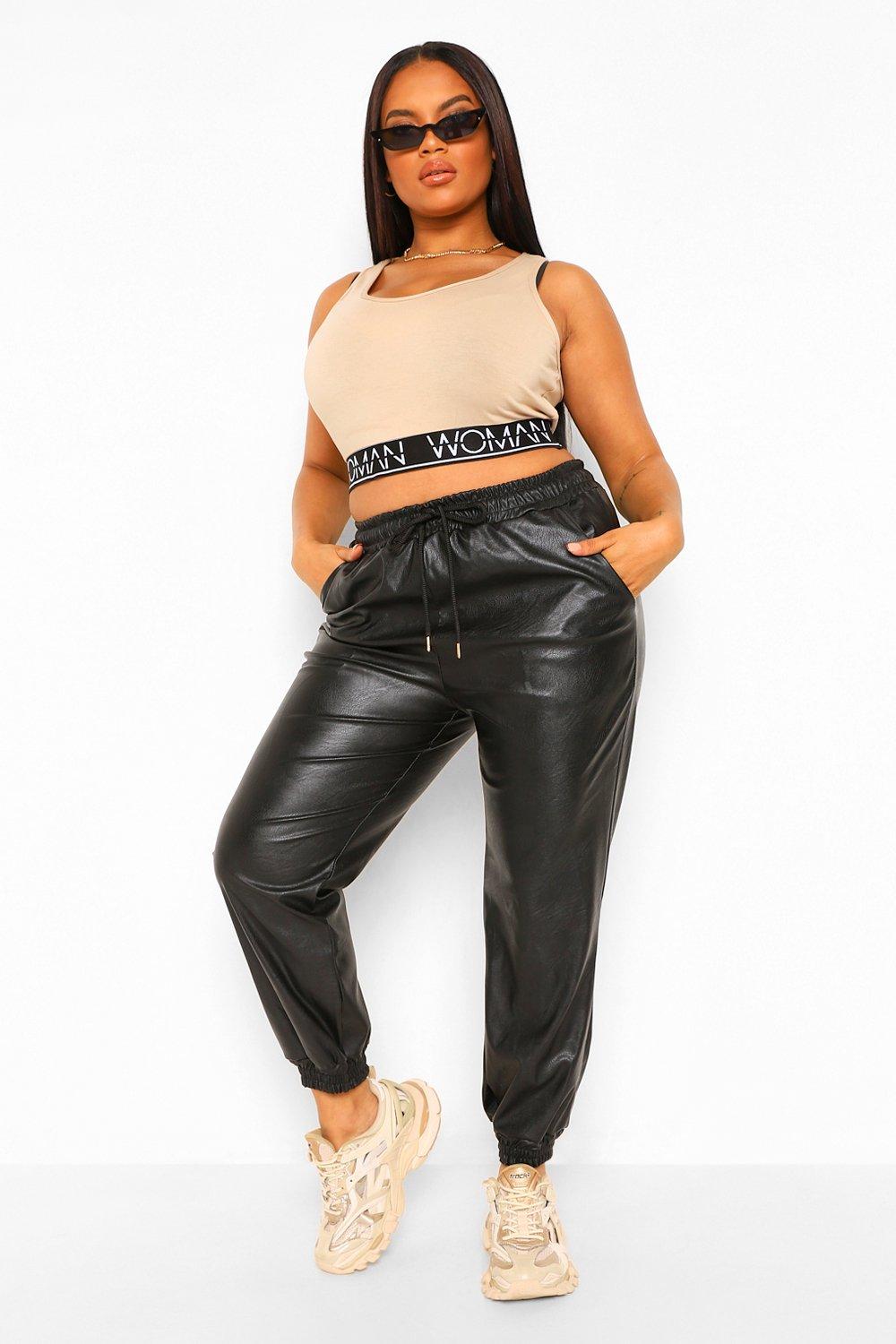 Plus size best sale faux leather joggers