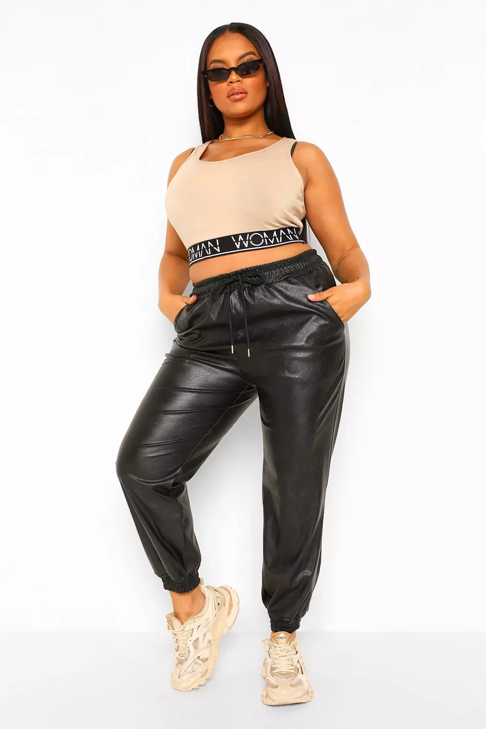 Plus size leather look joggers new arrivals