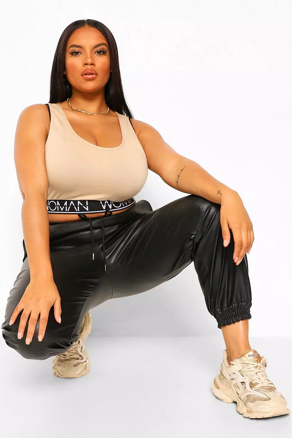 Leather joggers boohoo hotsell