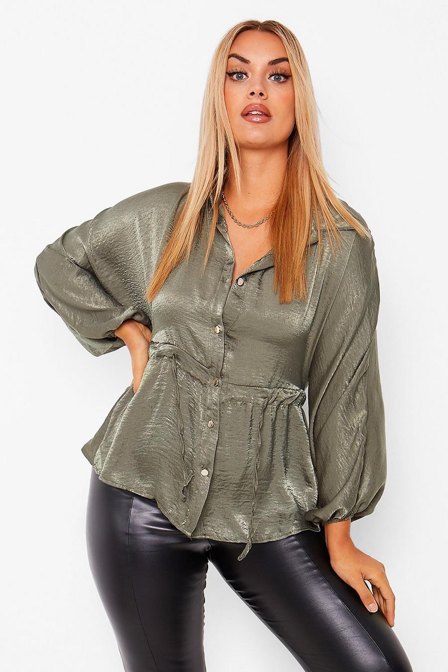 Plus Hammered Satin Ruched Waist Shirt image number 1