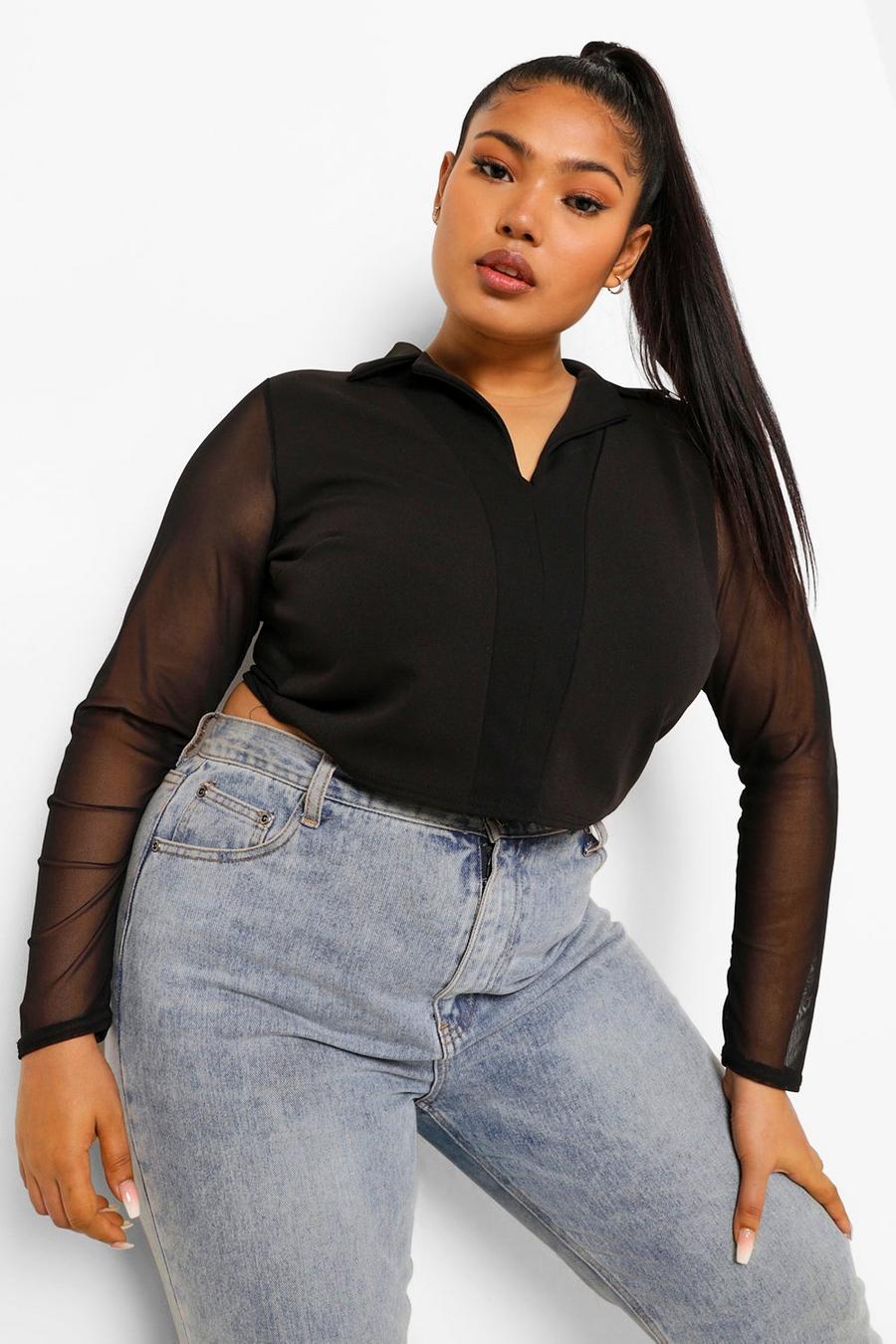 Grande taille - Top à manches longues style corset, Black image number 1