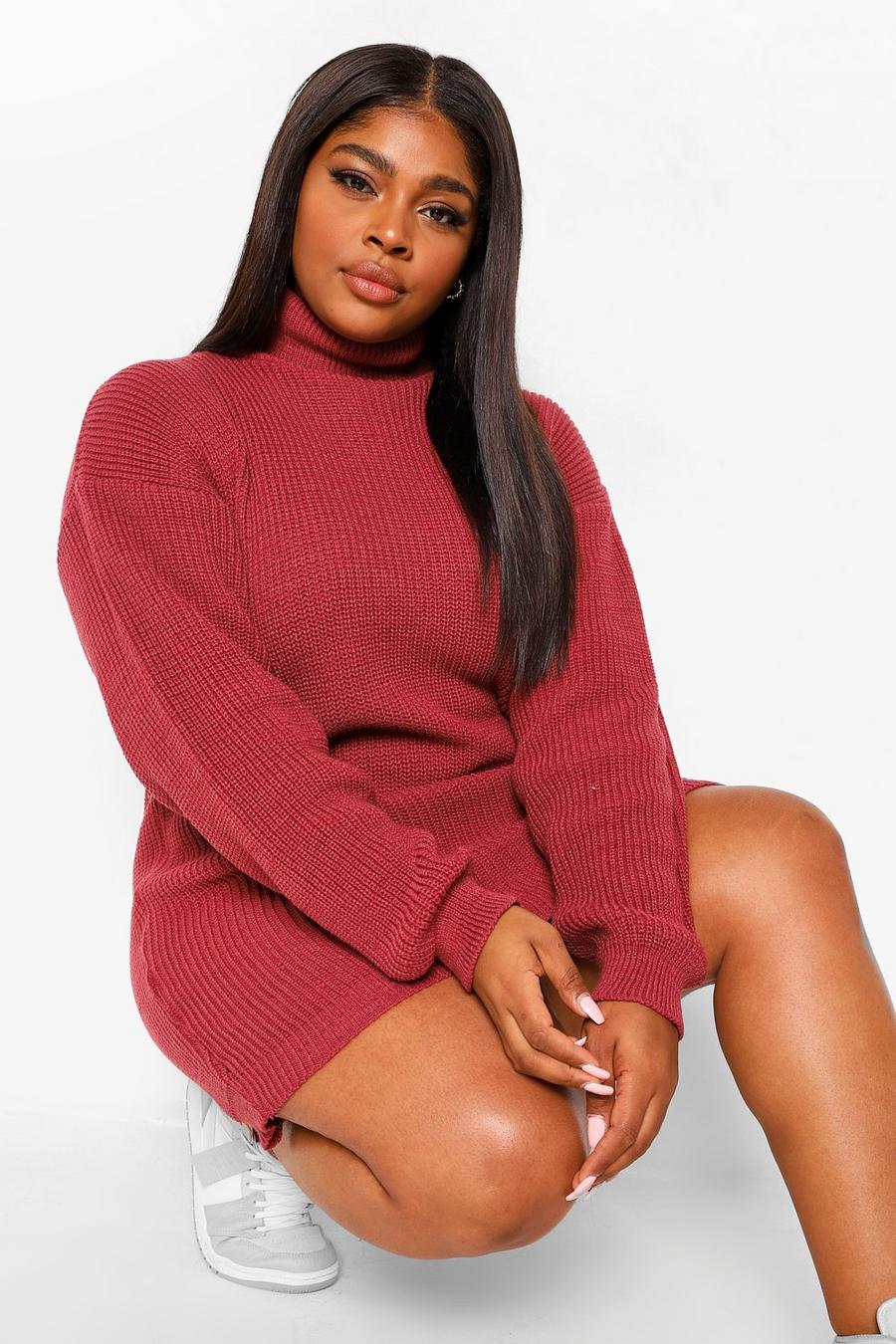 Berry red Plus Roll Neck Jumper Dress image number 1