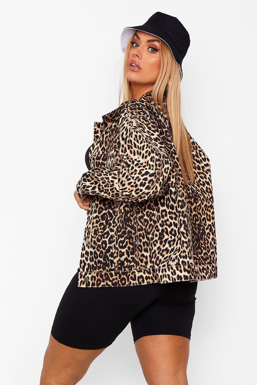 Oversized leopard 2024 print denim jacket