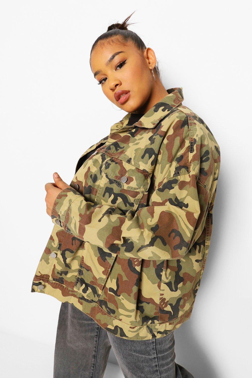 Plus Camo Oversized Denim Jacket