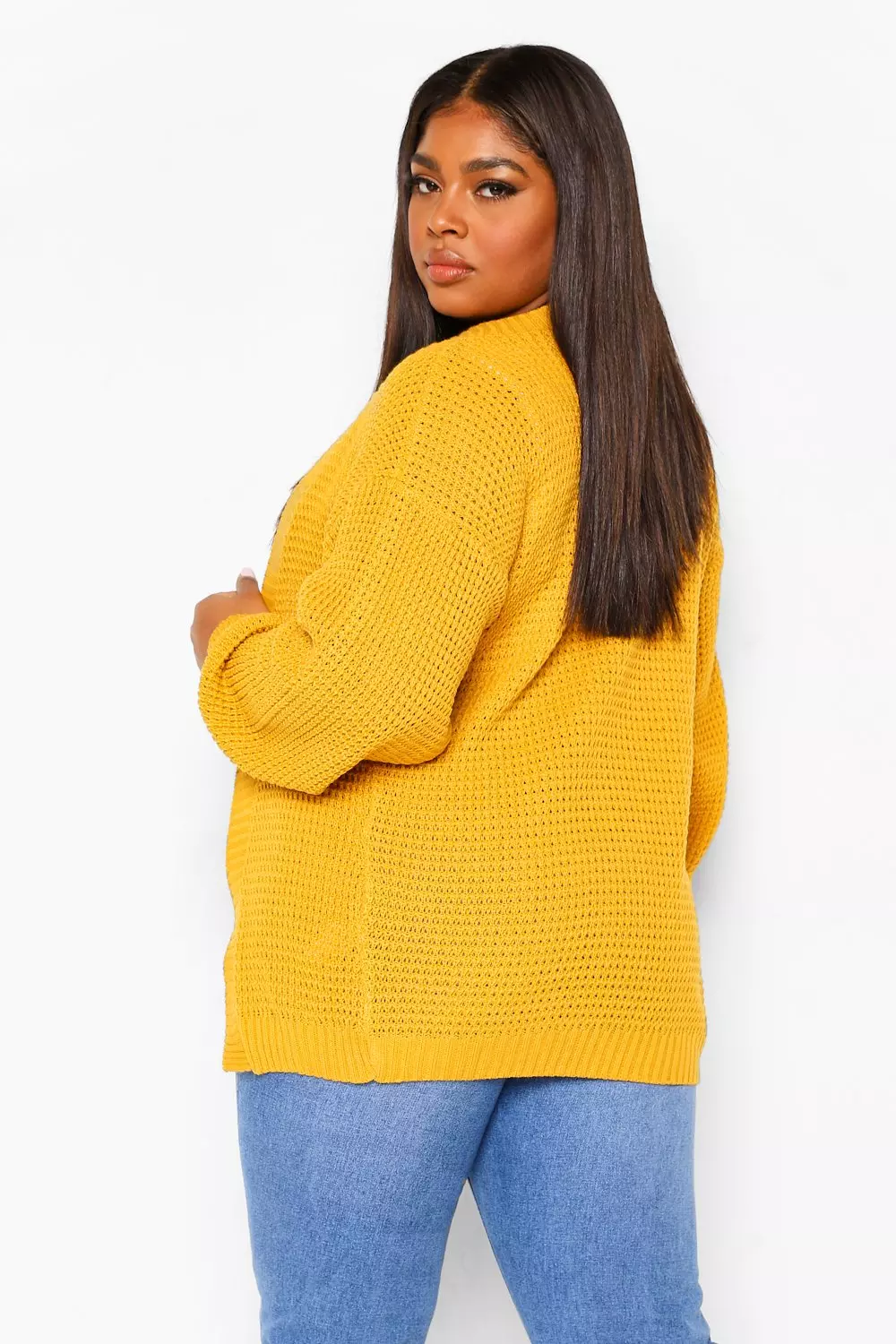 Mustard waffle knit cardigan hotsell