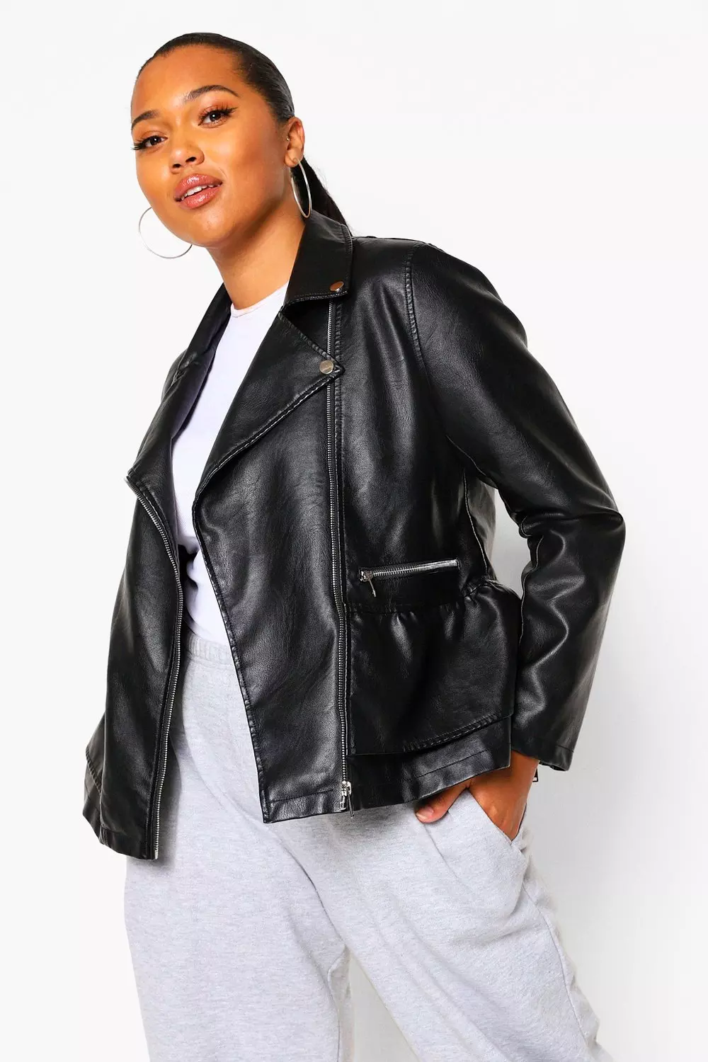 Peplum leather 2024 jacket plus size