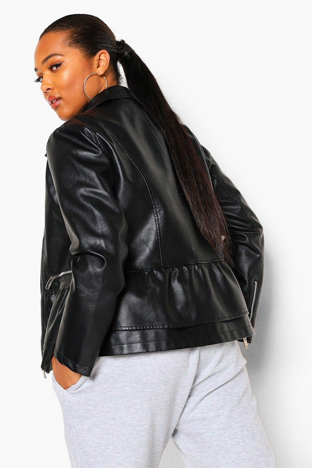 Faux leather peplum 2025 jacket plus size