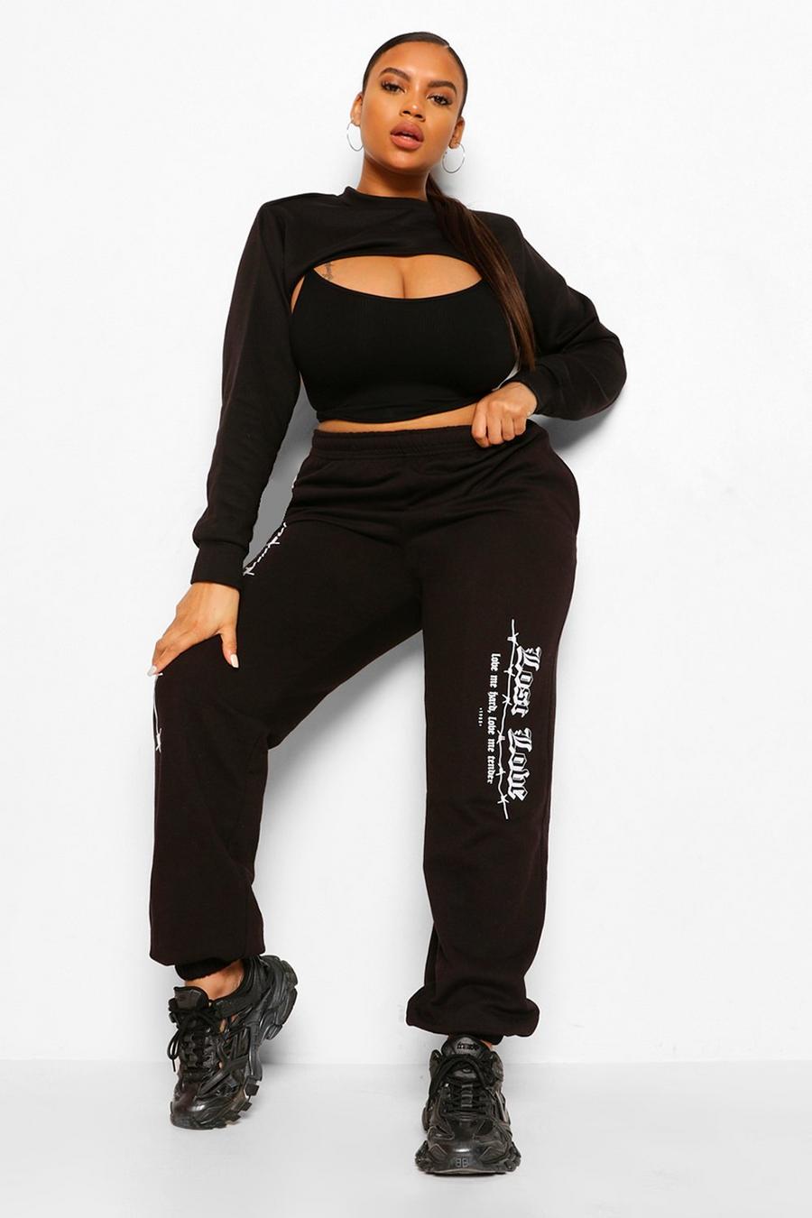Black Plus Lost Love Barbed Wire Boyfriend Joggers image number 1