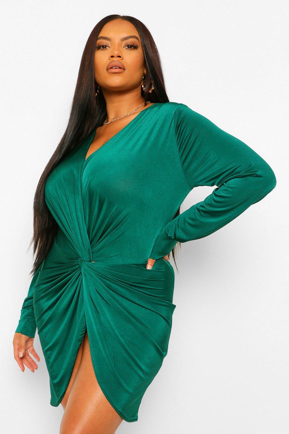 emerald green dress boohoo