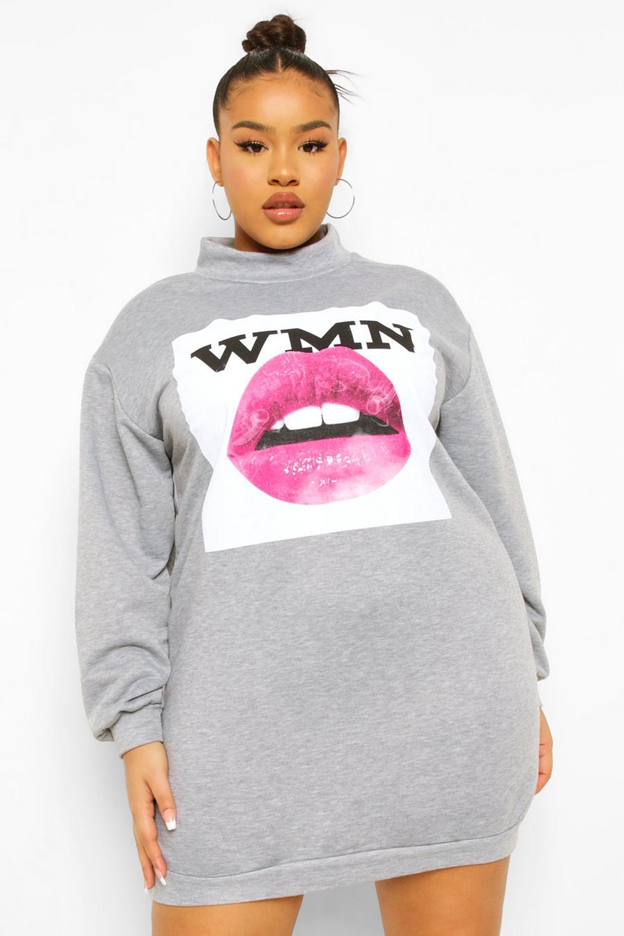 Plus - Oversize sweatshirtklänning med hög krage och slogan image number 1