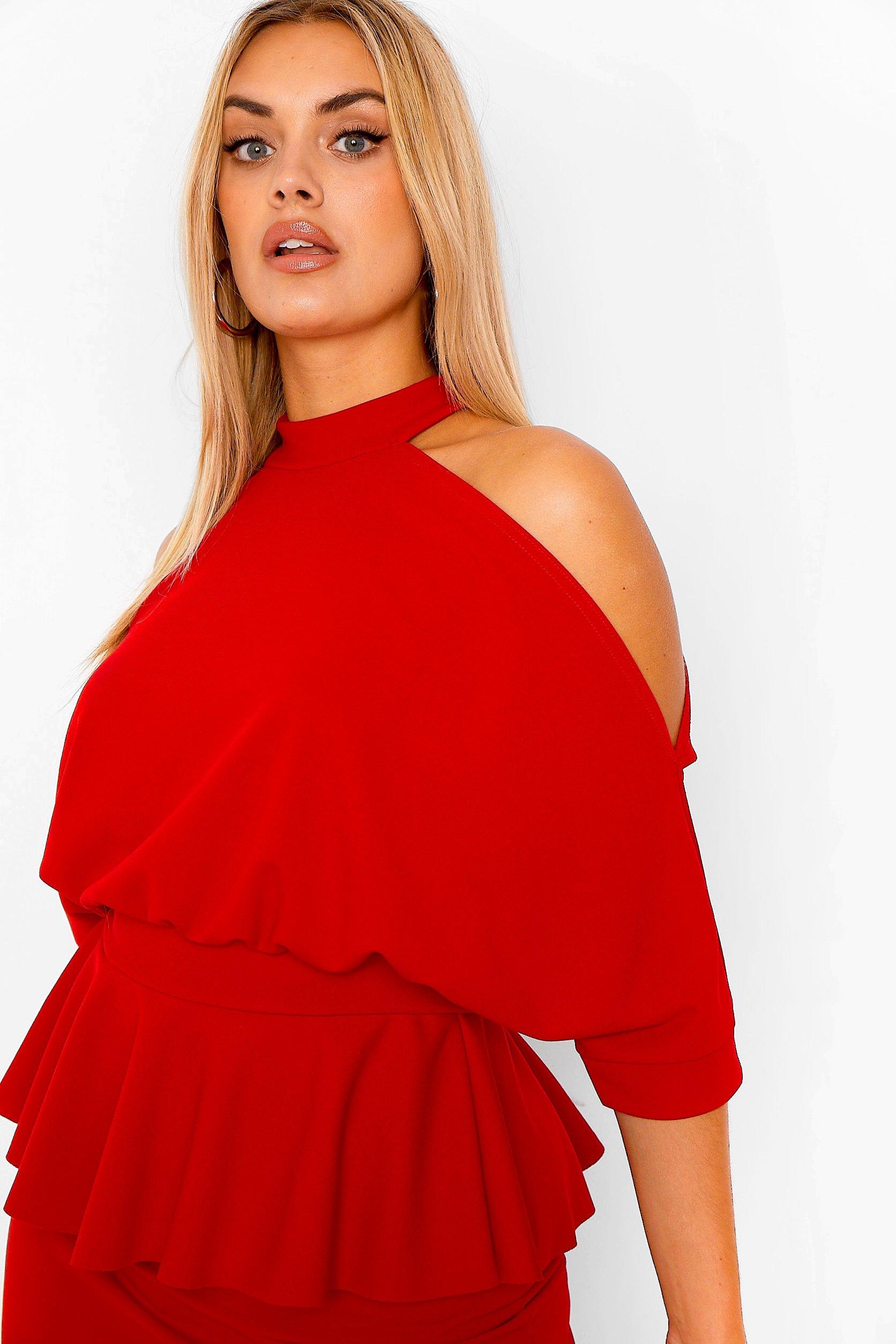 Red peplum midi on sale dress