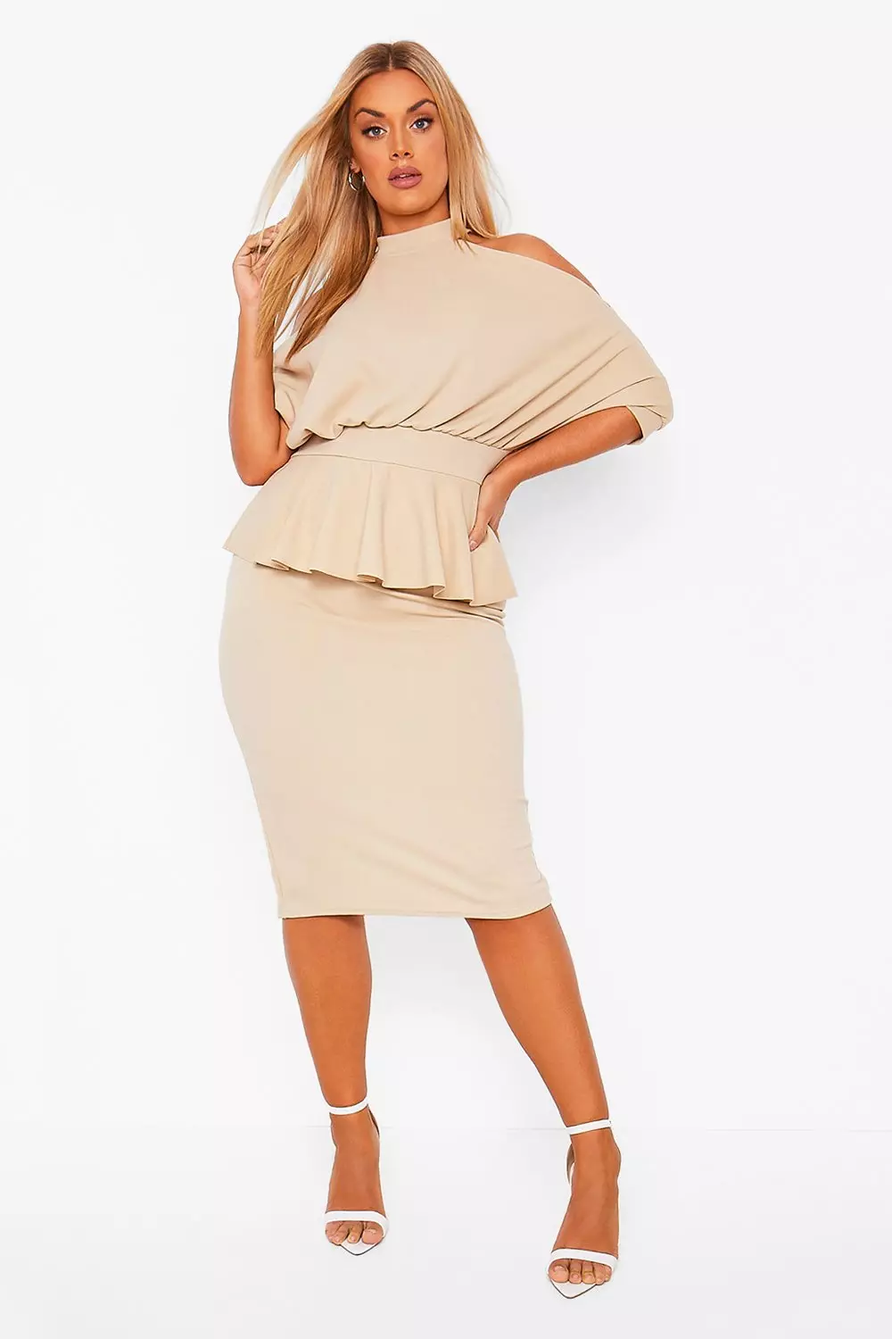 Stone Plus Open Shoulder Peplum Midi Dress alternative image