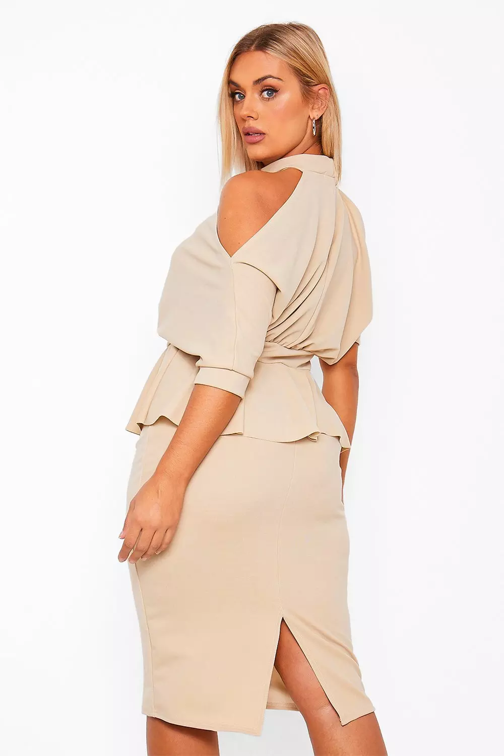 Stone Plus Open Shoulder Peplum Midi Dress alternative image