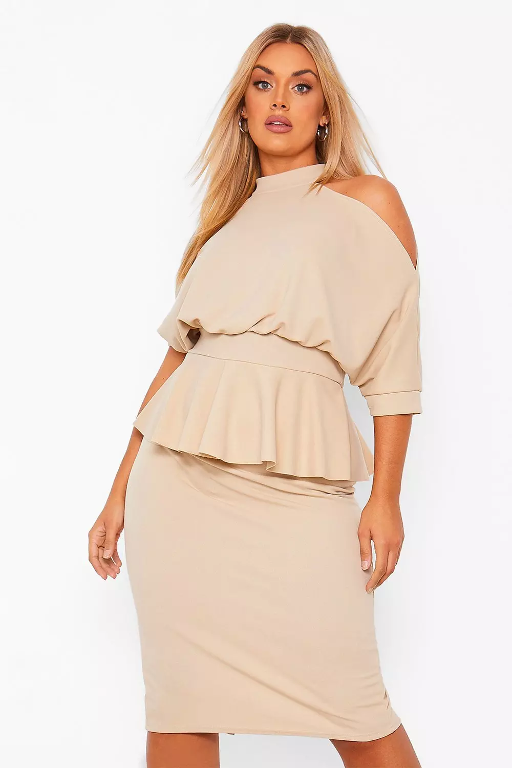 Stone Plus Open Shoulder Peplum Midi Dress alternative image