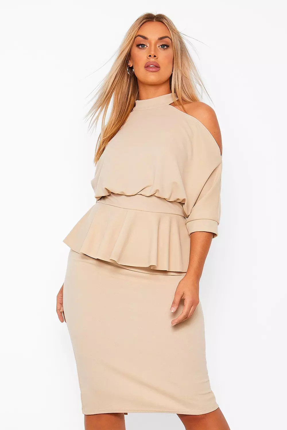 Stone Plus Open Shoulder Peplum Midi Dress alternative image