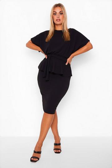 Plus Boat Neck Peplum Dress black