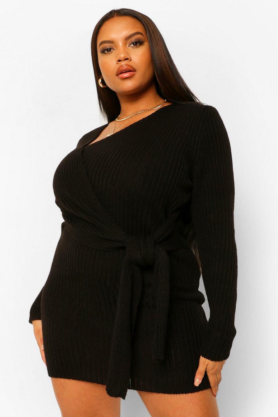 Black Plus Knitted Tie Front Cardigan image number 1