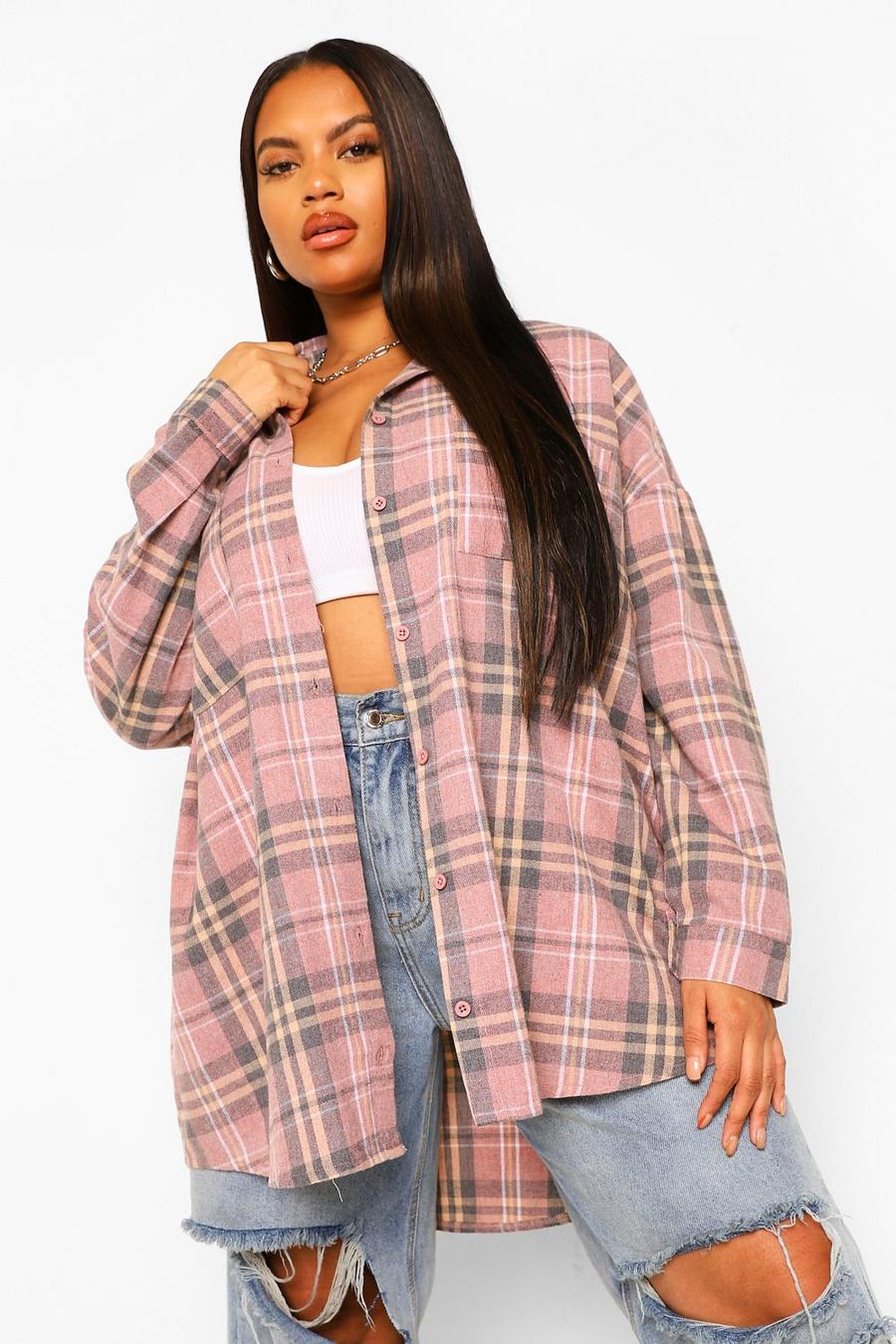 Blush pink Plus Skull Dove Wire Back Print Flannel Shirt