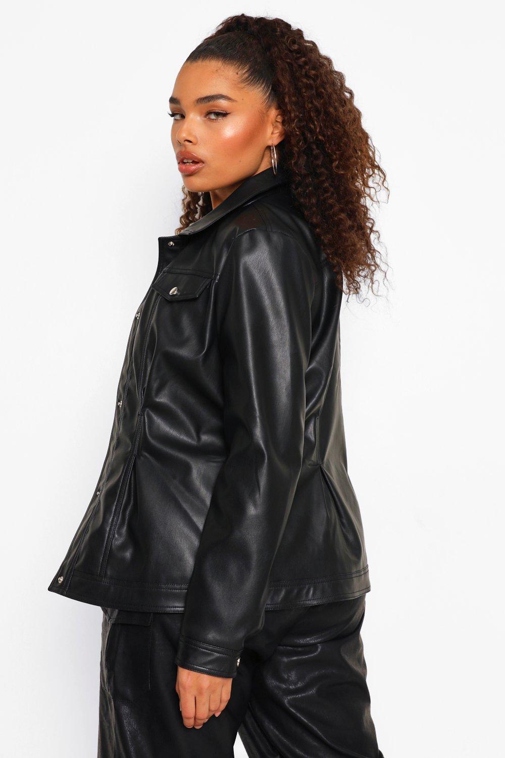 Women s Plus Western Leather Look Jacket Boohoo UK