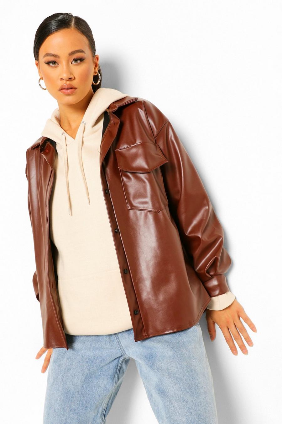 Petite Pu Leather Look Oversized Shirt image number 1