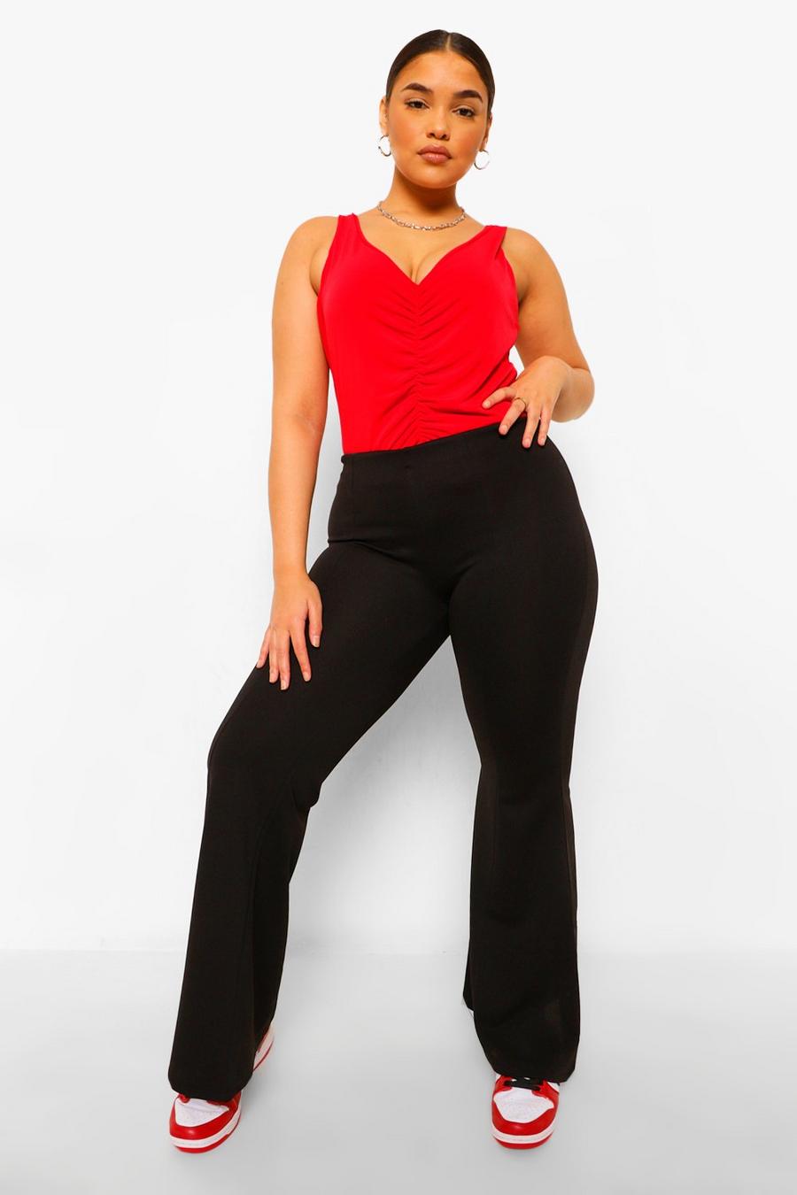 Black Plus Seam Front Stretch Flare Pants image number 1