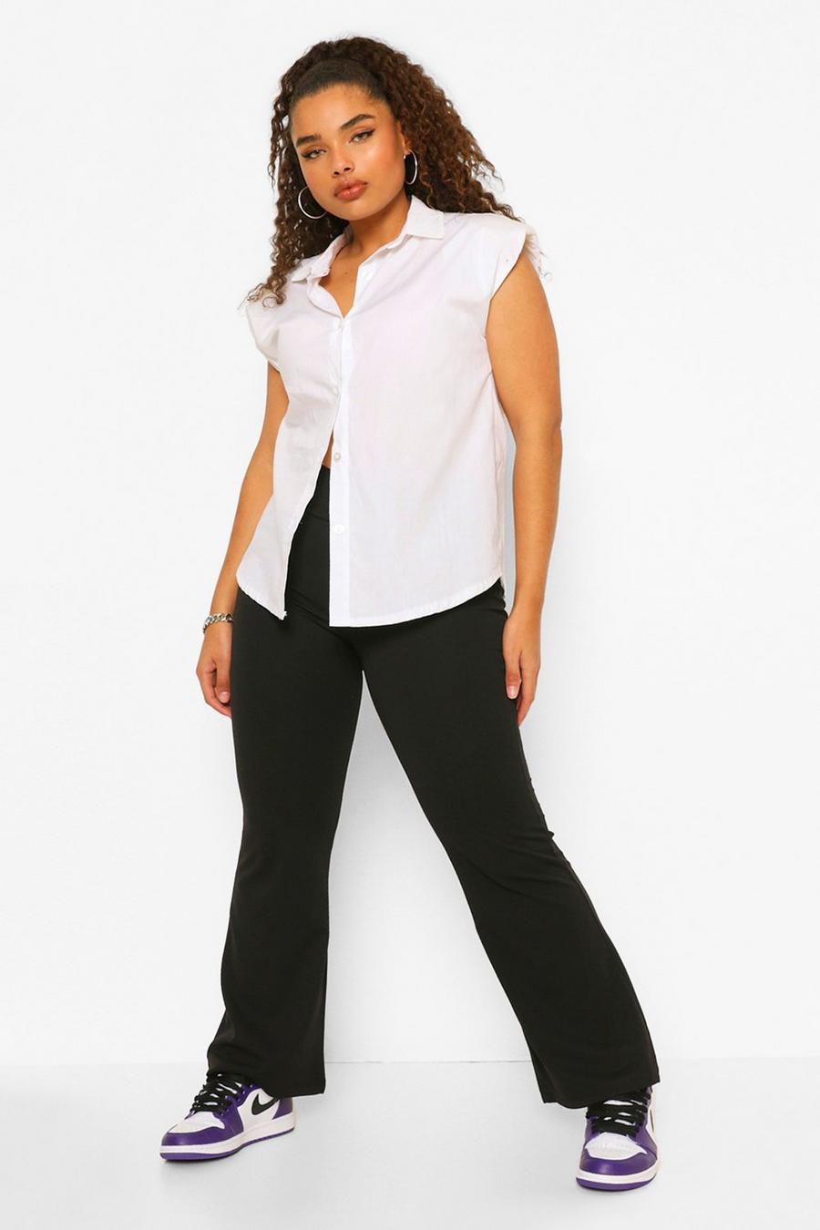 Black Plus Cross Waistband Flare Stretch Pants image number 1