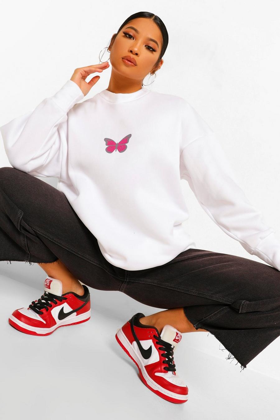 Petite - Oversize sweatshirt med fjäril image number 1