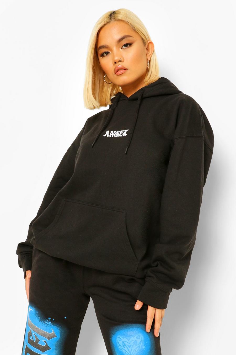 Black Petite - "Angel" Oversize hoodie med slogan image number 1