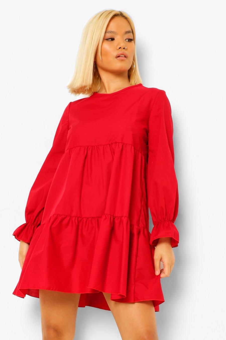 Berry Petite Woven Flare Cuff Smock Dress image number 1