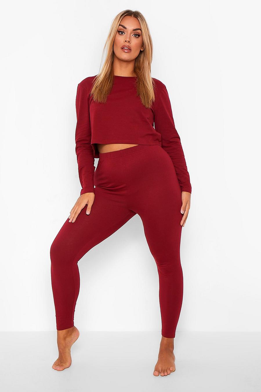 Berry Plus Wide Neck Crop Top And Leggings image number 1
