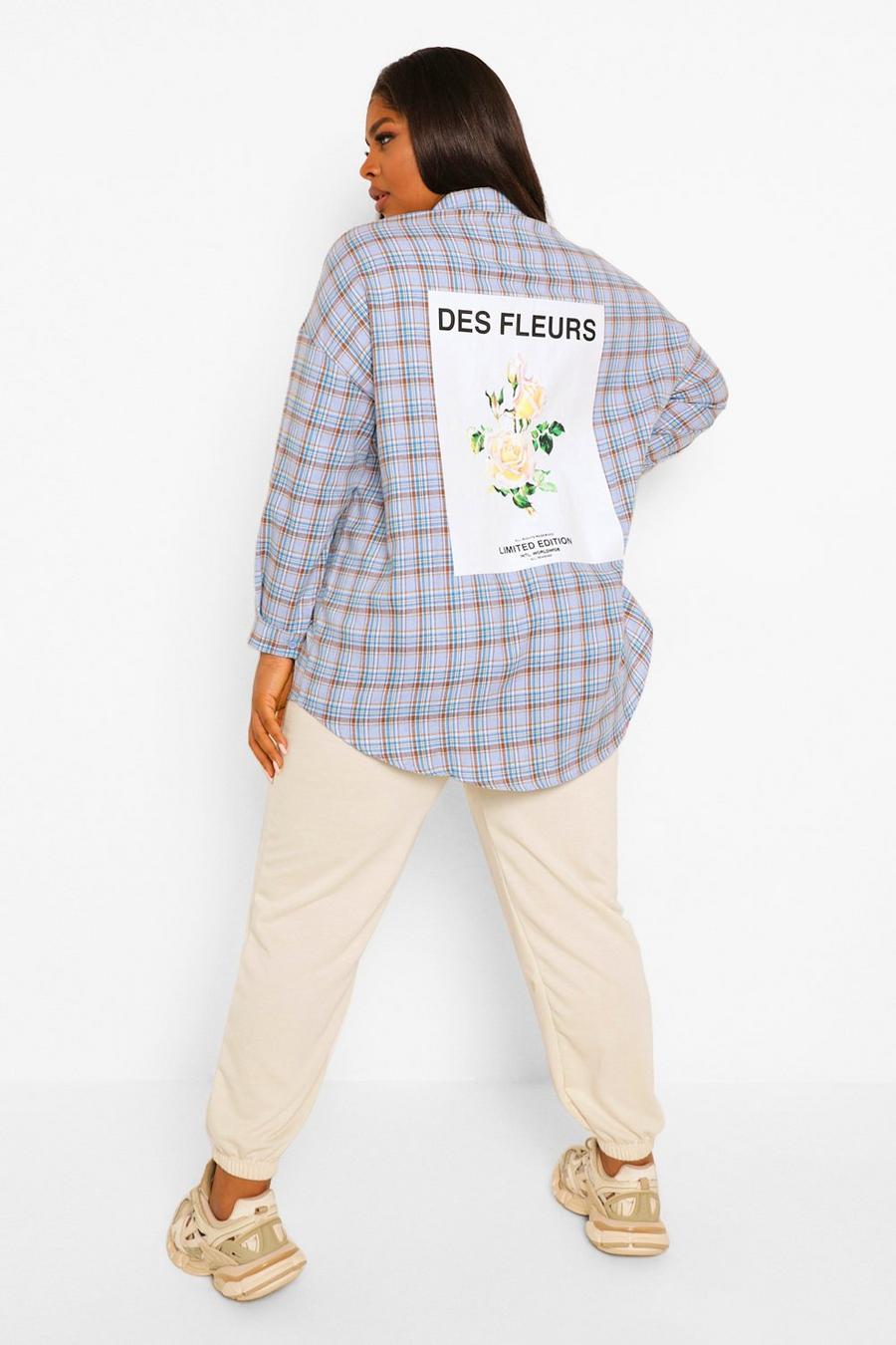 חולצה משובצת עם הדפס Des Fleurs למידות גדולות  image number 1
