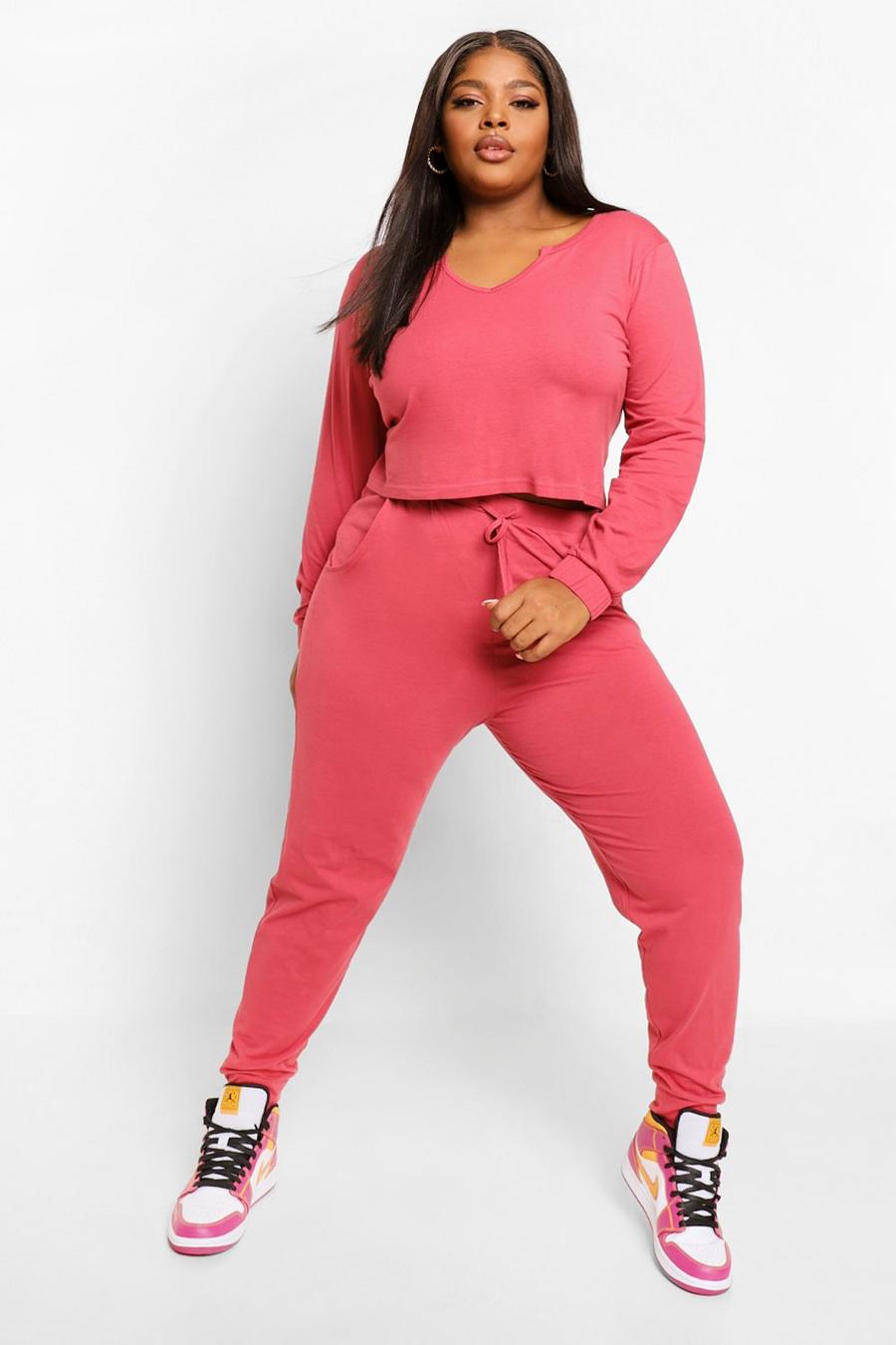 Rose Plus Notch Front Crop And Jogger Set image number 1