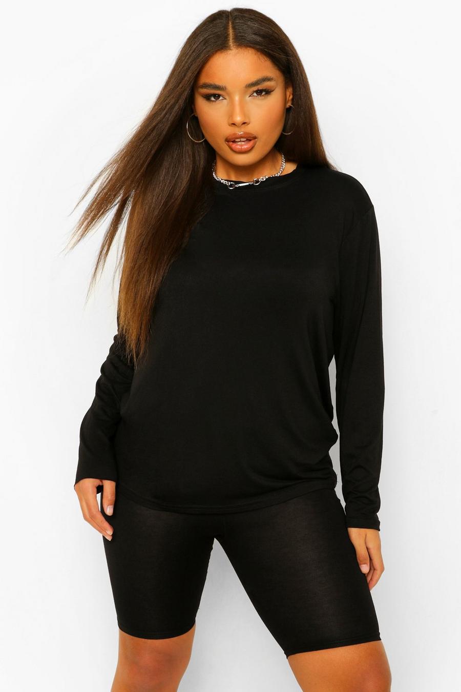 Black Plus Long Sleeve And Biker Short Two-Piece image number 1