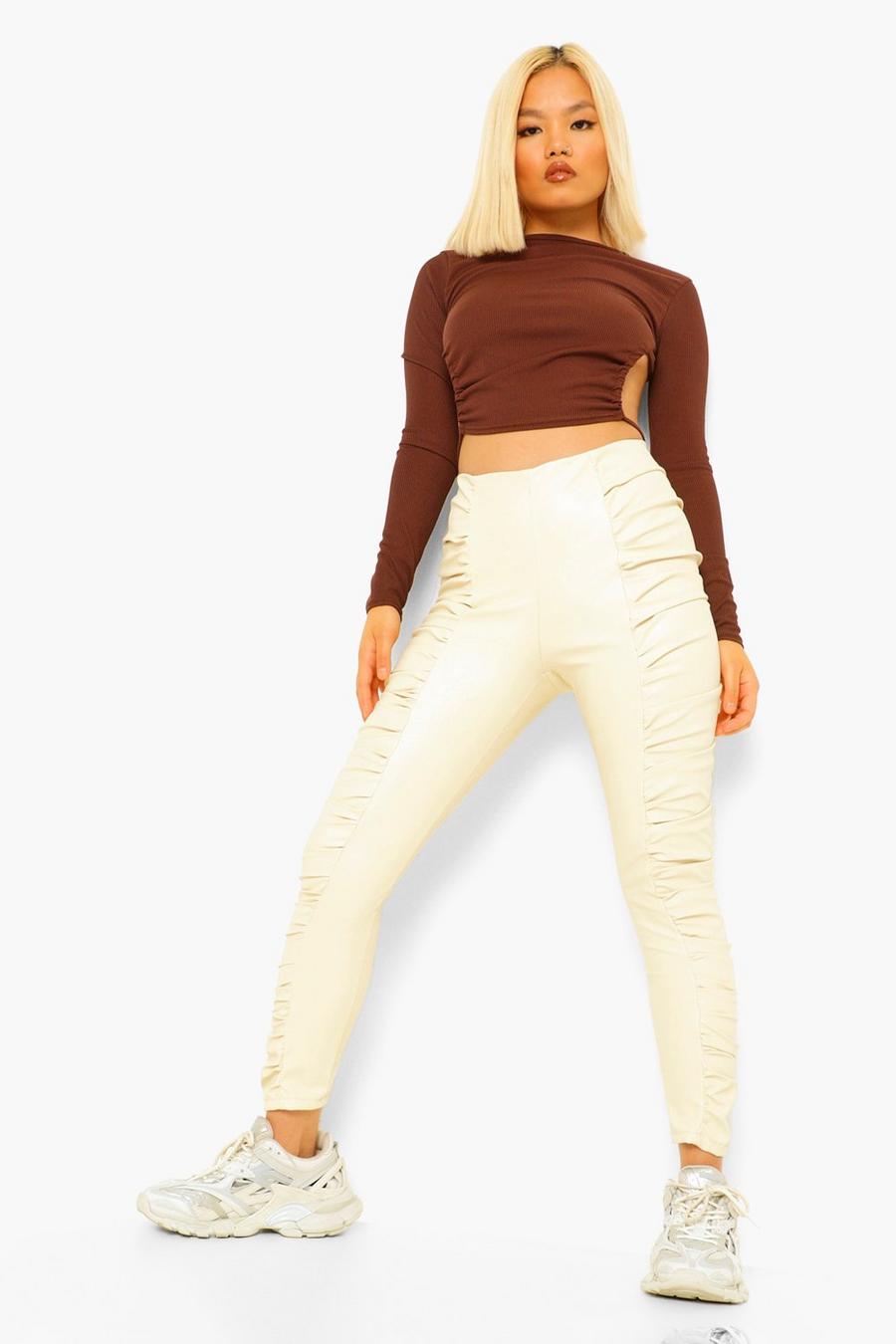 Stone Petite Pu Side Ruched Skinny Pants image number 1