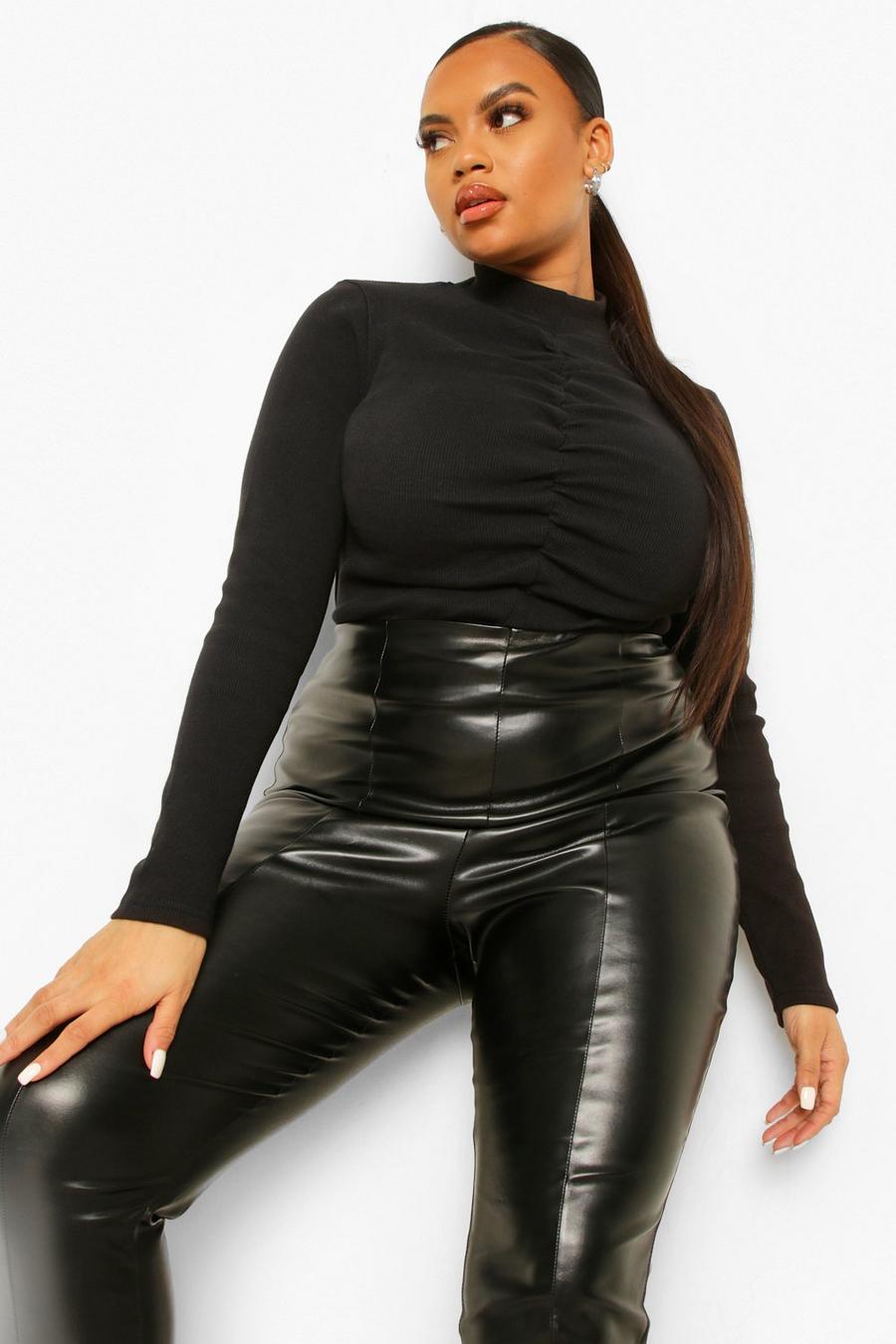 Plus Rib Knit High Neck Ruched Bodysuit image number 1