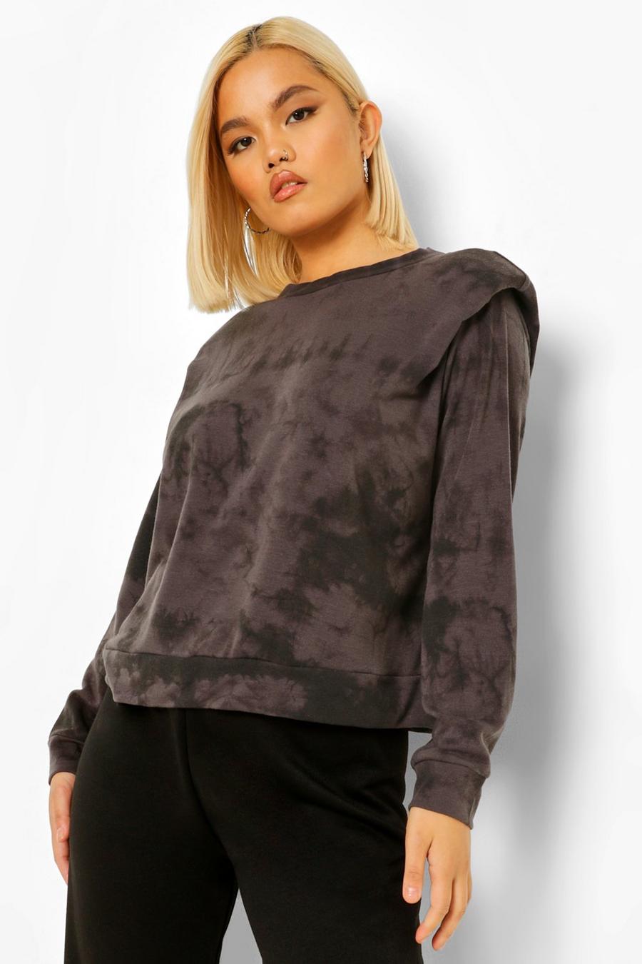 Charcoal Petite - Batikmönstrad sweatshirt med axelvaddar image number 1