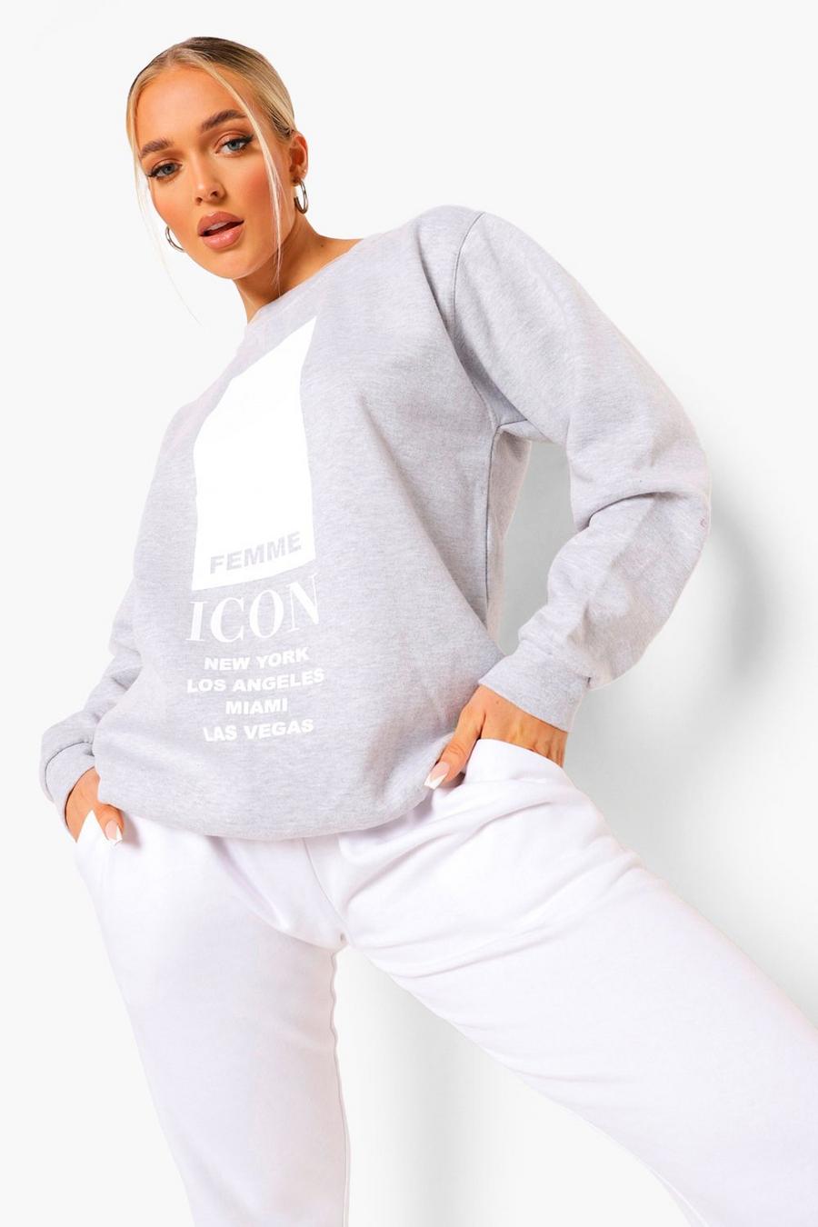Petite Sweatshirt in Übergröße mit „Femme Icon“-Print, Grau image number 1