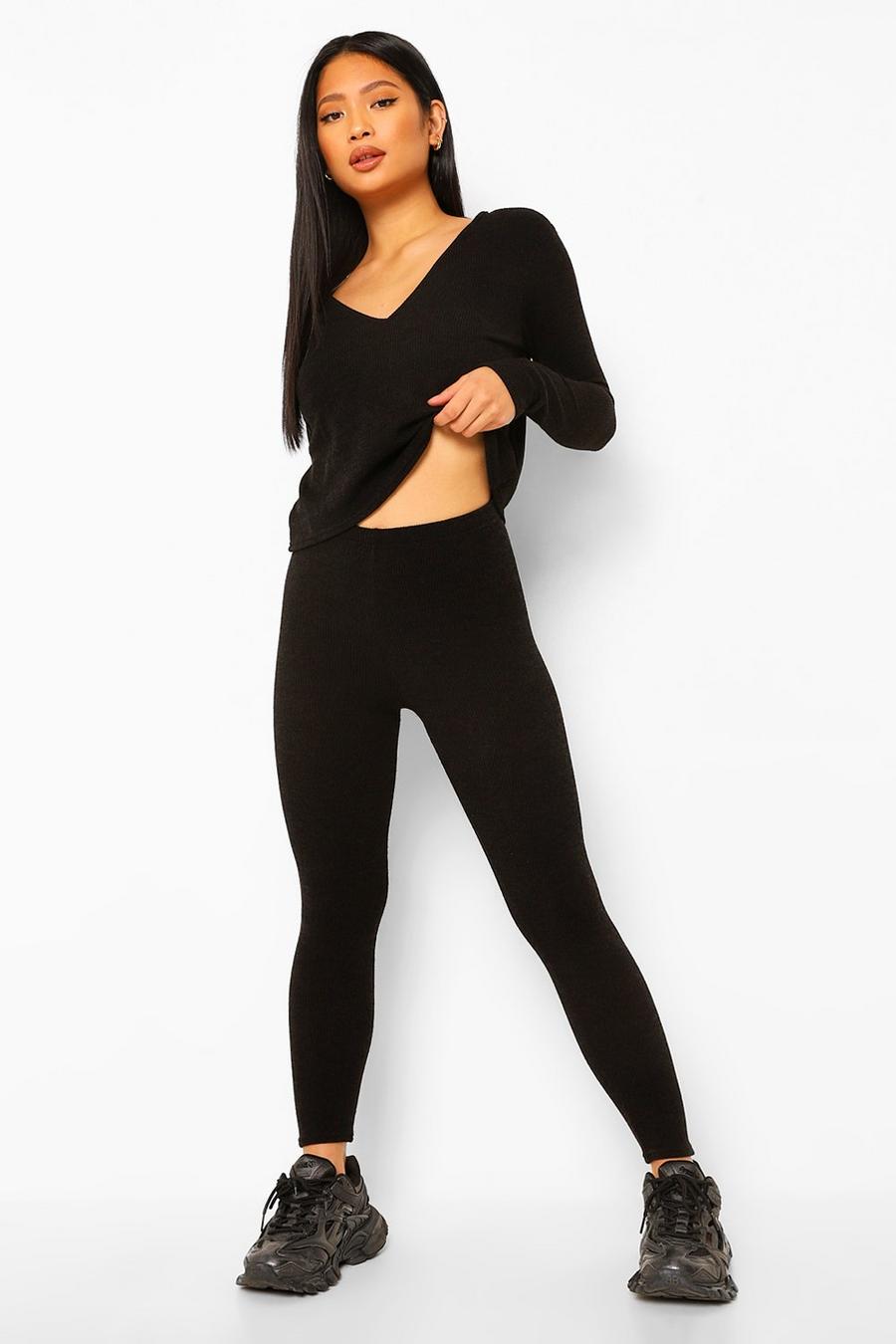Black Petite Slouchy Knit Sweat and Legging Co-ord image number 1