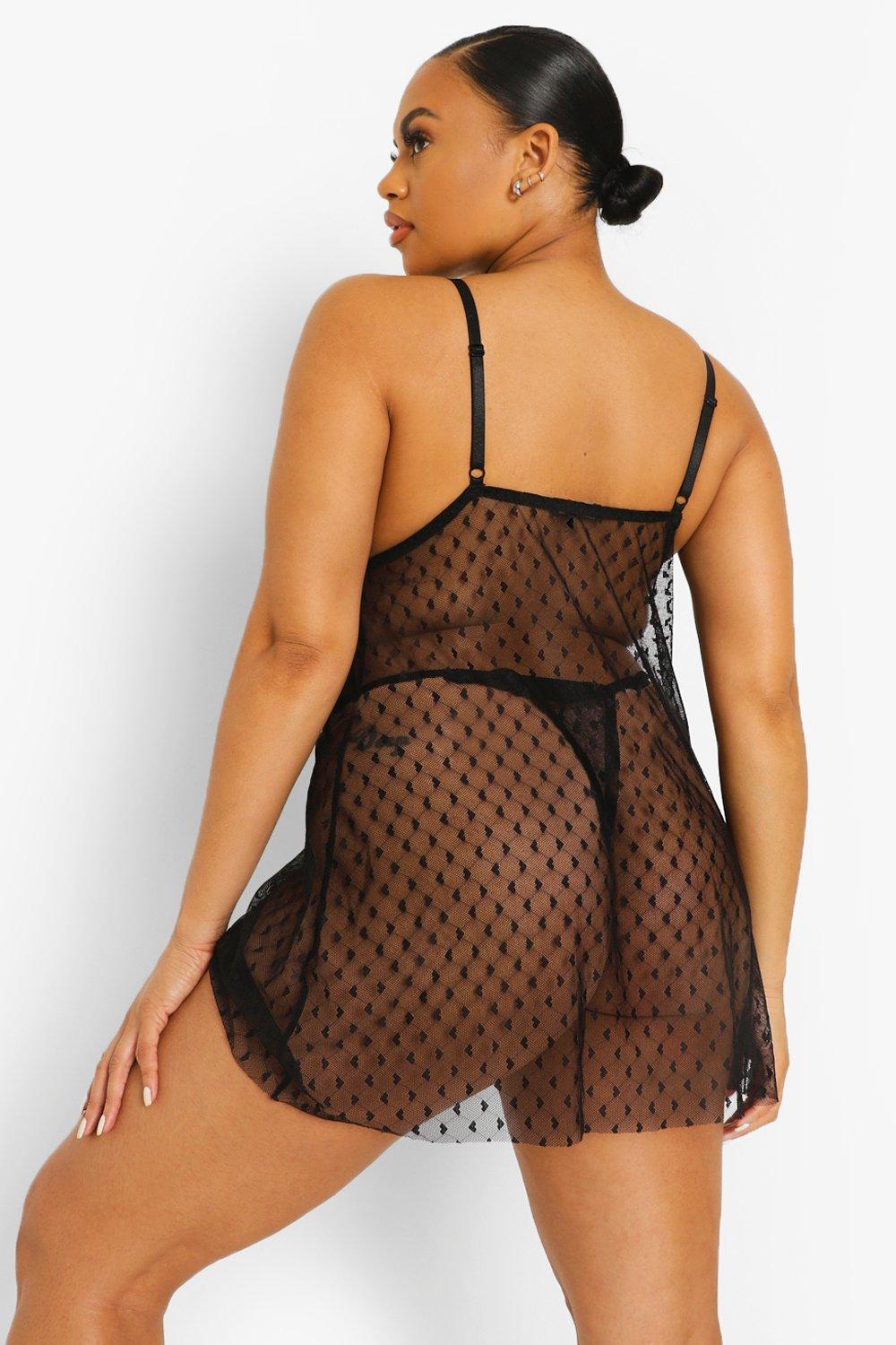 Plus Mesh Polka Dot Babydoll